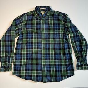 Vintage LL Bean Shirt Men L Green Blue Plaid Button Down Flannel 90s Y2K Outdoor